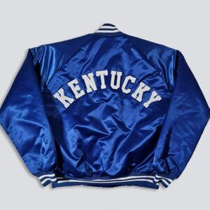 Kentucky Wildcats Vintage 80s Chalk Line Satin Bomber Jacket - Blue Varsity Coat